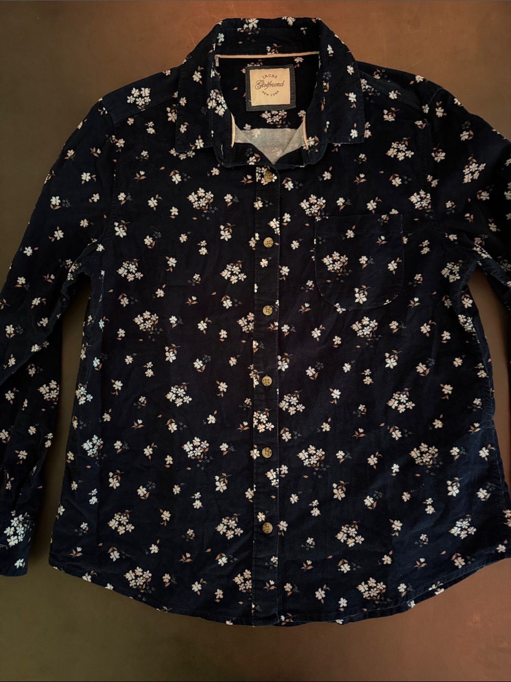 JACHS Girlfriend Navy Floral Corduroy Button-Up Shirt - Picture 2 of 7